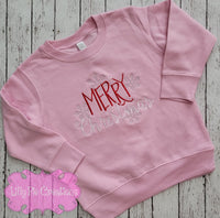 Merry Christmas Toddler Sweatshirt - Pink Girls Christmas Crewneck Sweatshirt