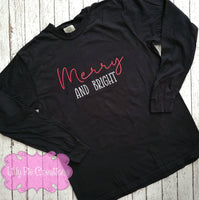 Embroidered Merry and Bright Comfort Colors Long Sleeve Shirt