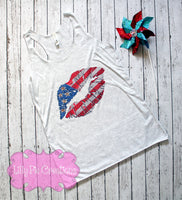 Red, White and Blue 4th of July Lips Tee-4th of July tank top
