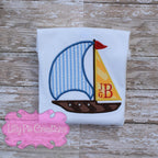 Monogram Sailboat Boys Summer Applique Shirt - Boys Boat Shirt