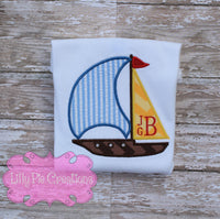 Monogram Sailboat Boys Summer Applique Shirt - Boys Boat Shirt