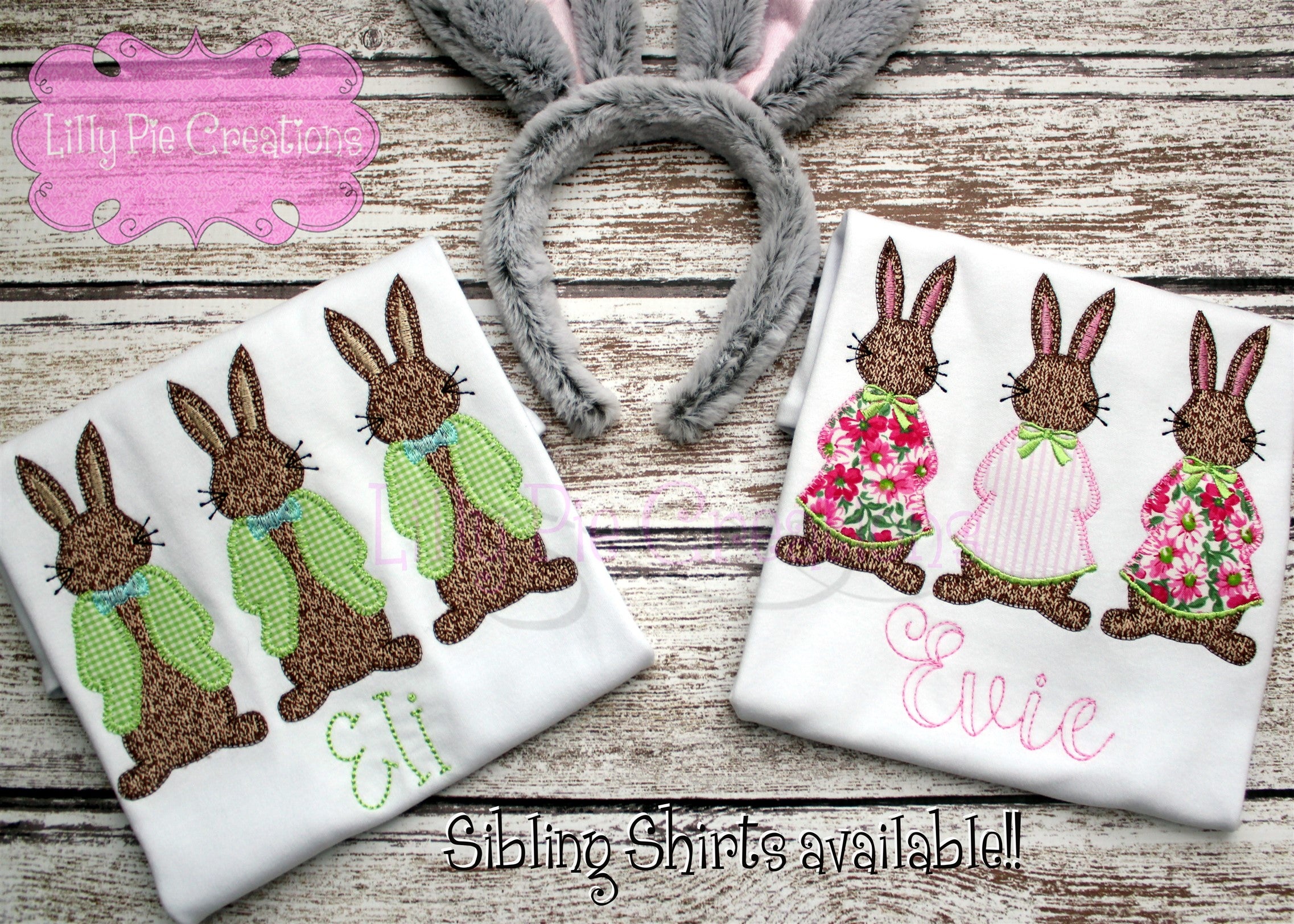 Girls Easter Bunny Trio Applique Shirt - Easter Shirt for Girls