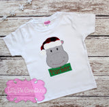 Christmas Hippo Applique Shirt - Personalized Christmas Shirt