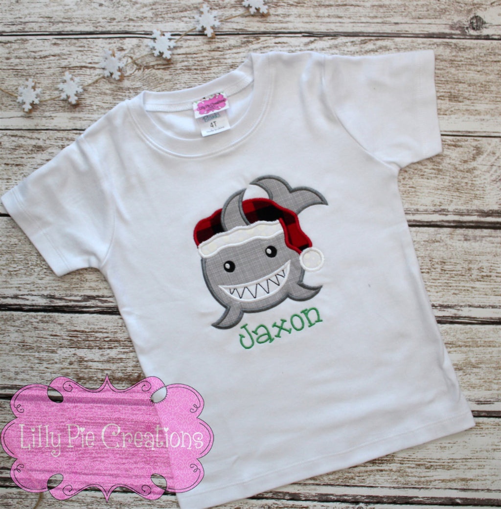 Christmas Shark Applique Shirt - Boys Christmas Shirt