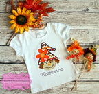 Girl Fall Applique Scarecrow Shirt - Girls Thanksgiving Shirt