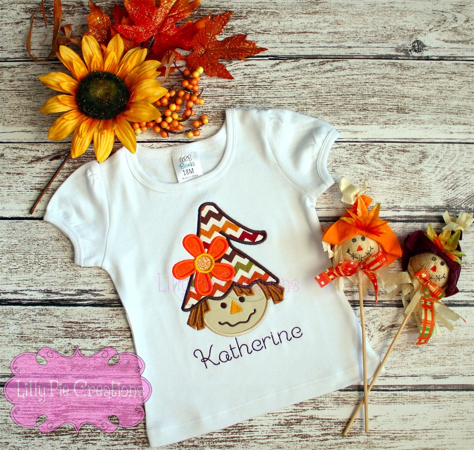 Girl Fall Applique Scarecrow Shirt - Girls Thanksgiving Shirt