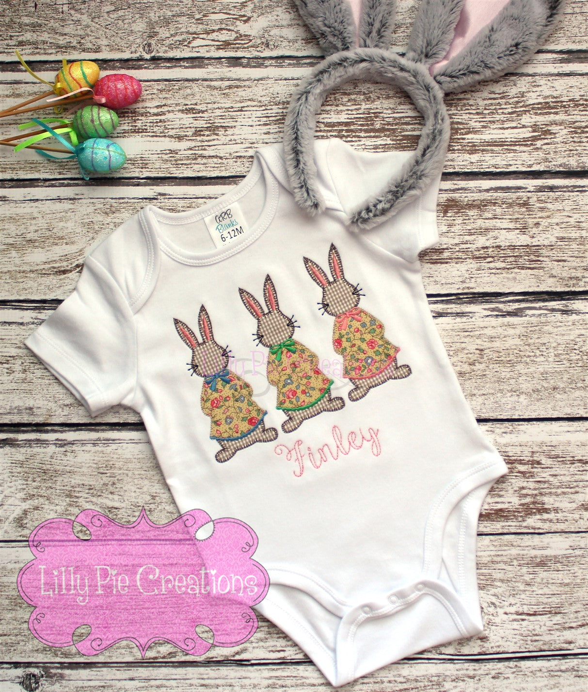 Girls Easter Bunny Trio Applique Shirt - Easter Shirt for Girls
