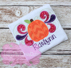 Swirly Pumpkin Girls Shirt - Girls Applique Pumpkin Tshirt