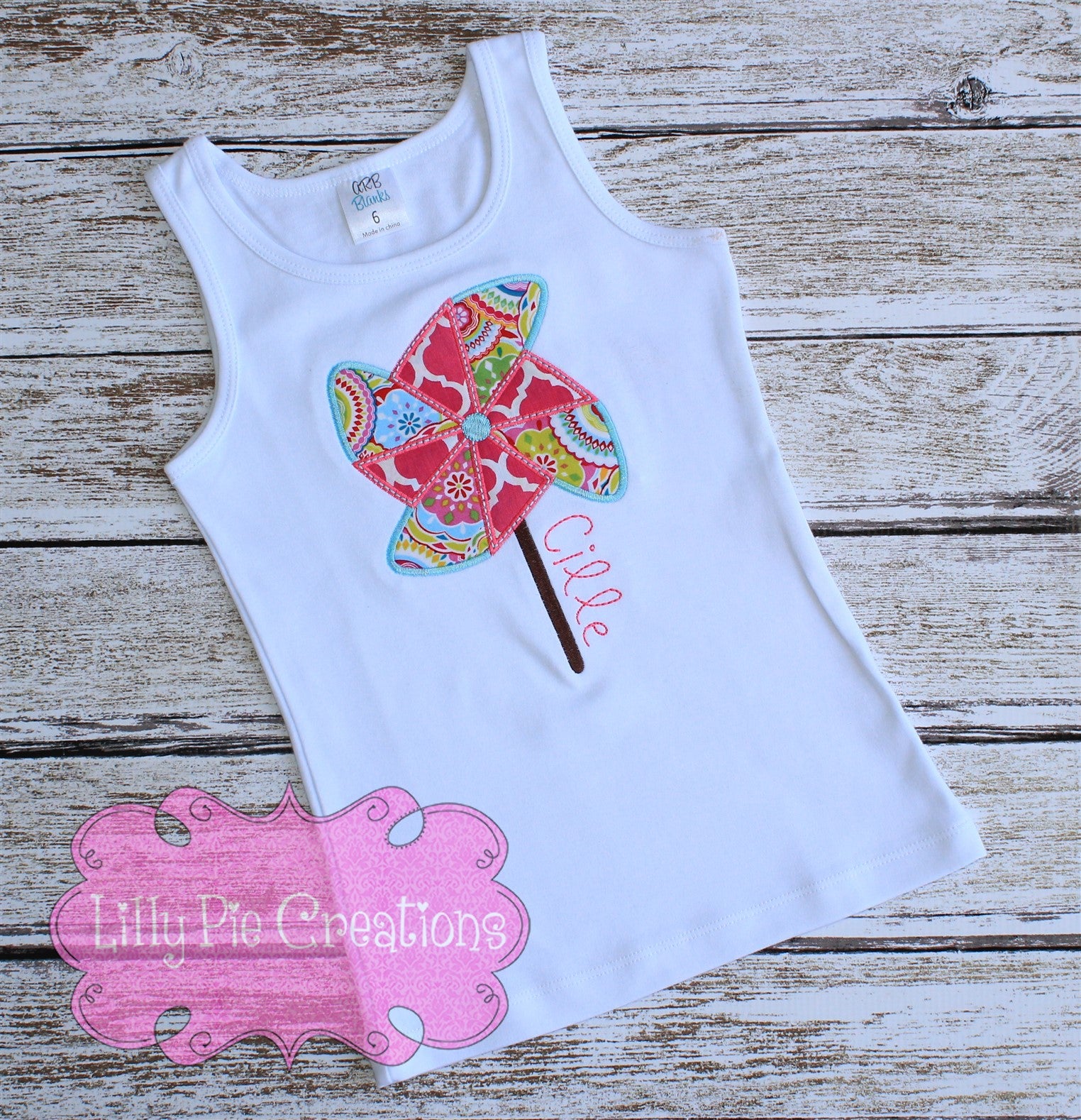 Pinwheel Applique Shirt - Girls Summer Tank Top