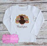 Girls Thanksgiving Applique Shirt - Girly Turkey Outfit
