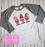 Valentine's Day Gnome Trio Shirt - Ladies Valentine's day Raglan