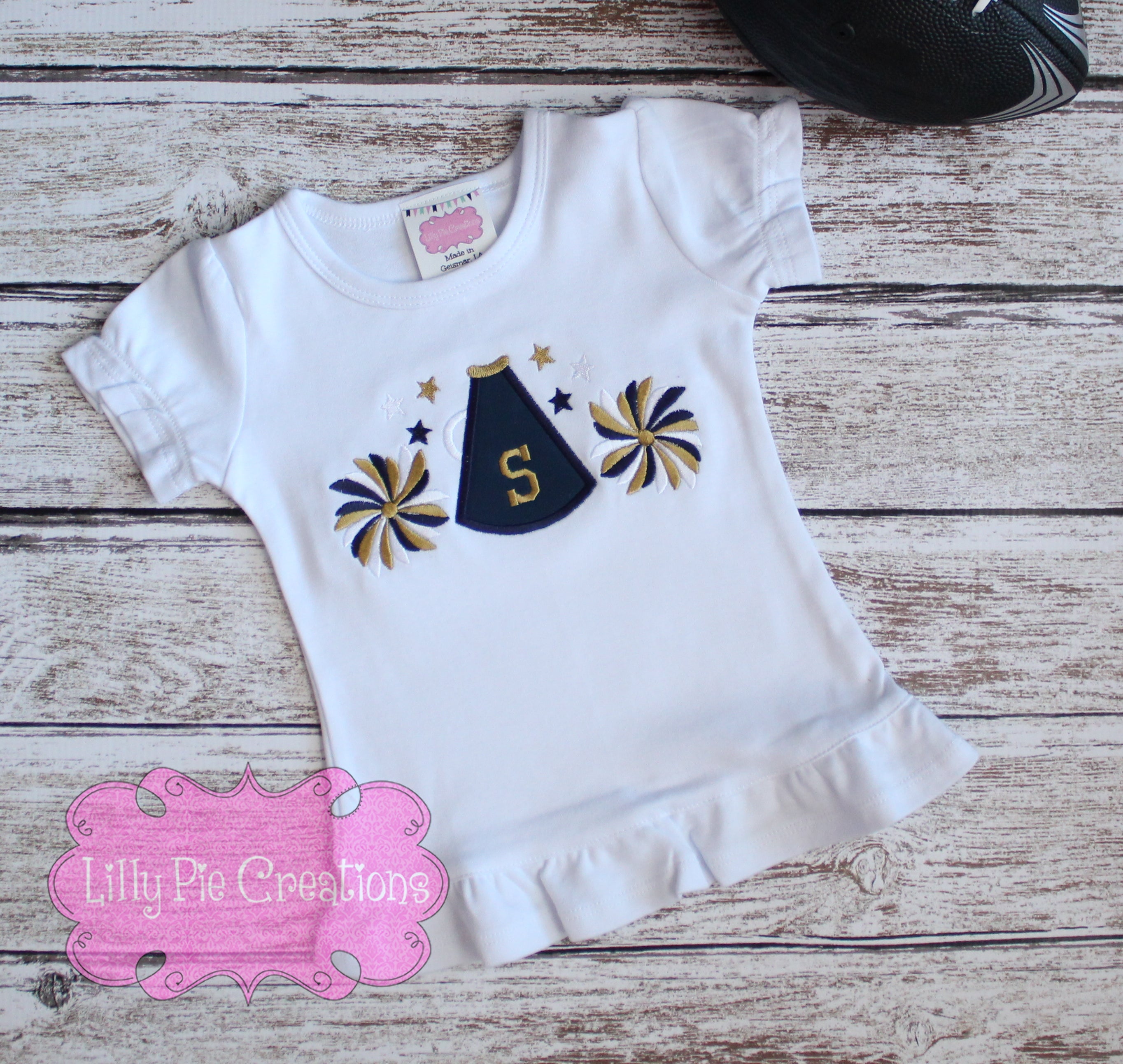 Pom Pom and Megaphone Cheer Applique Girls Shirt