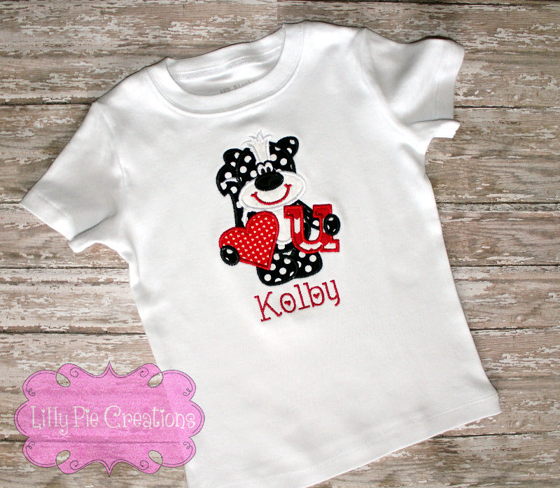 Love You Skunk Valentine's Day Applique Shirt