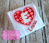 Scalloped Heart with Initial Applique Girls Shirt