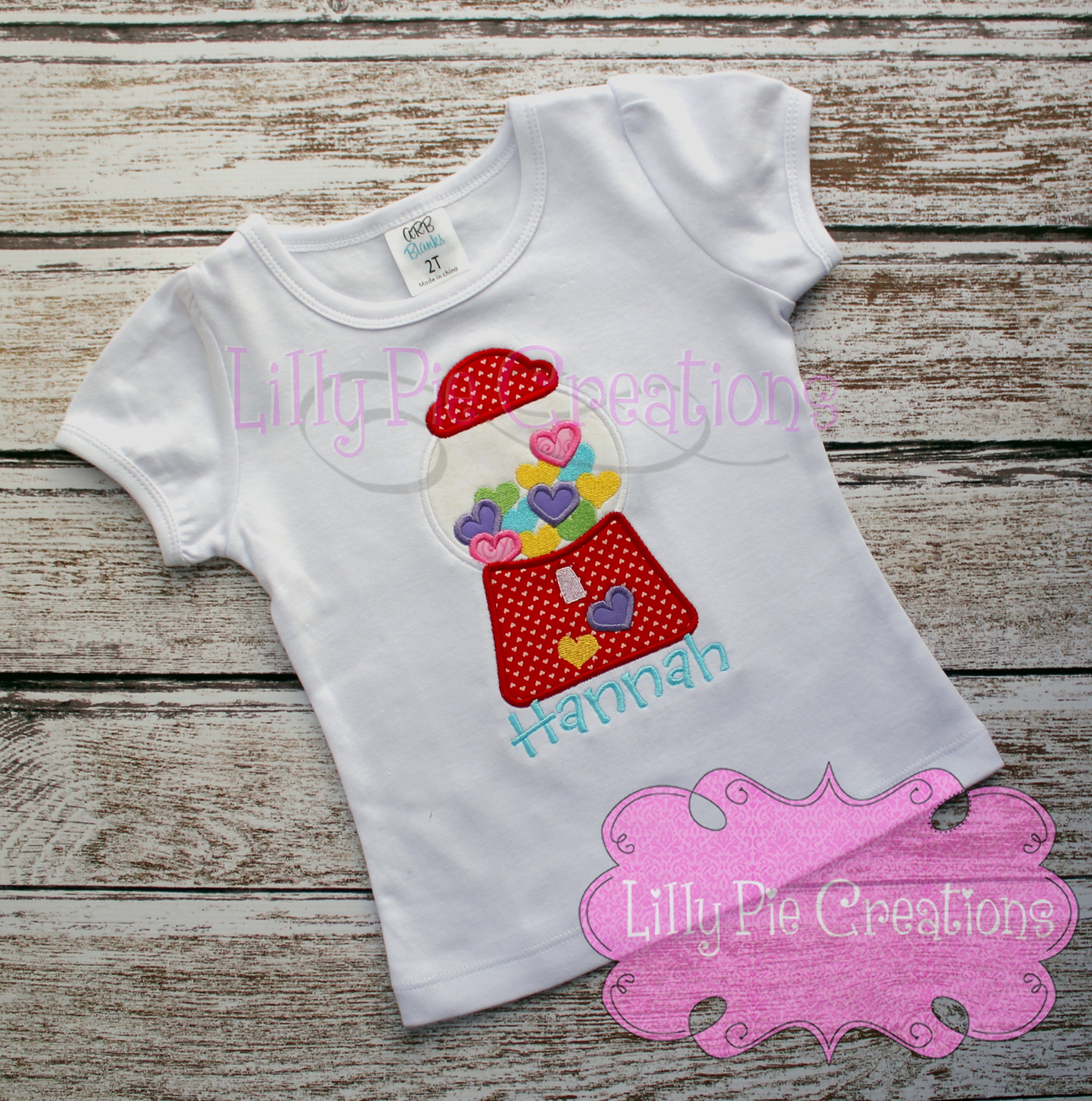 Valentine's Bubble Gum Machine Applique Shirt for Kids
