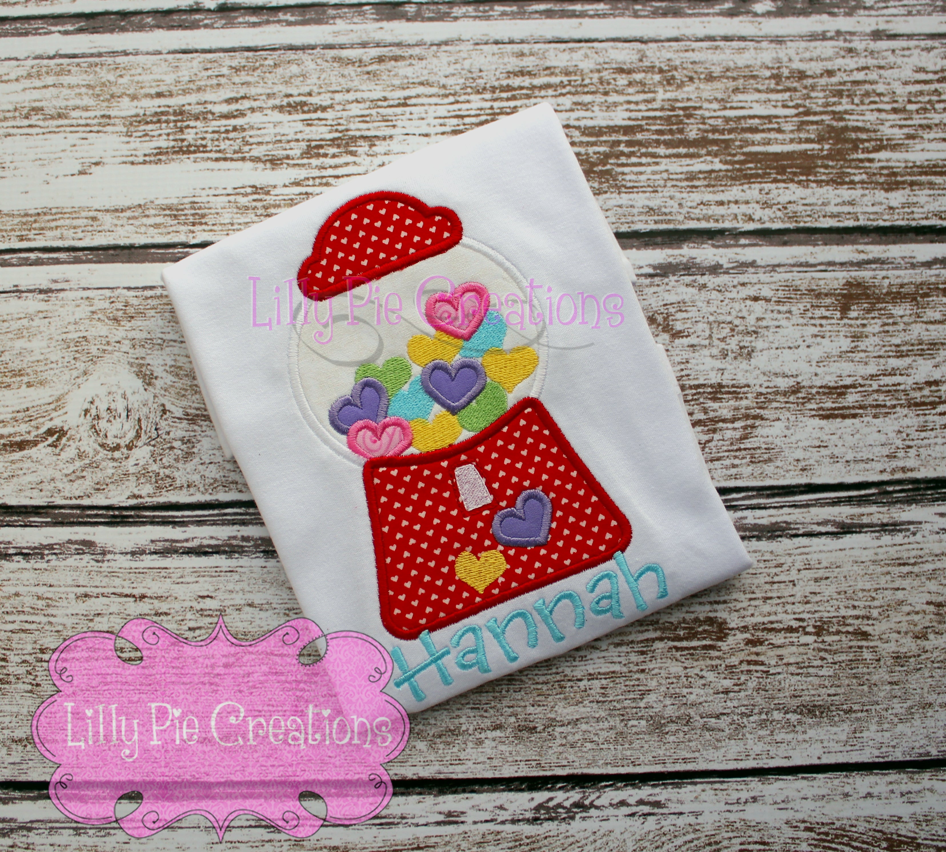 Valentine's Bubble Gum Machine Applique Shirt for Kids