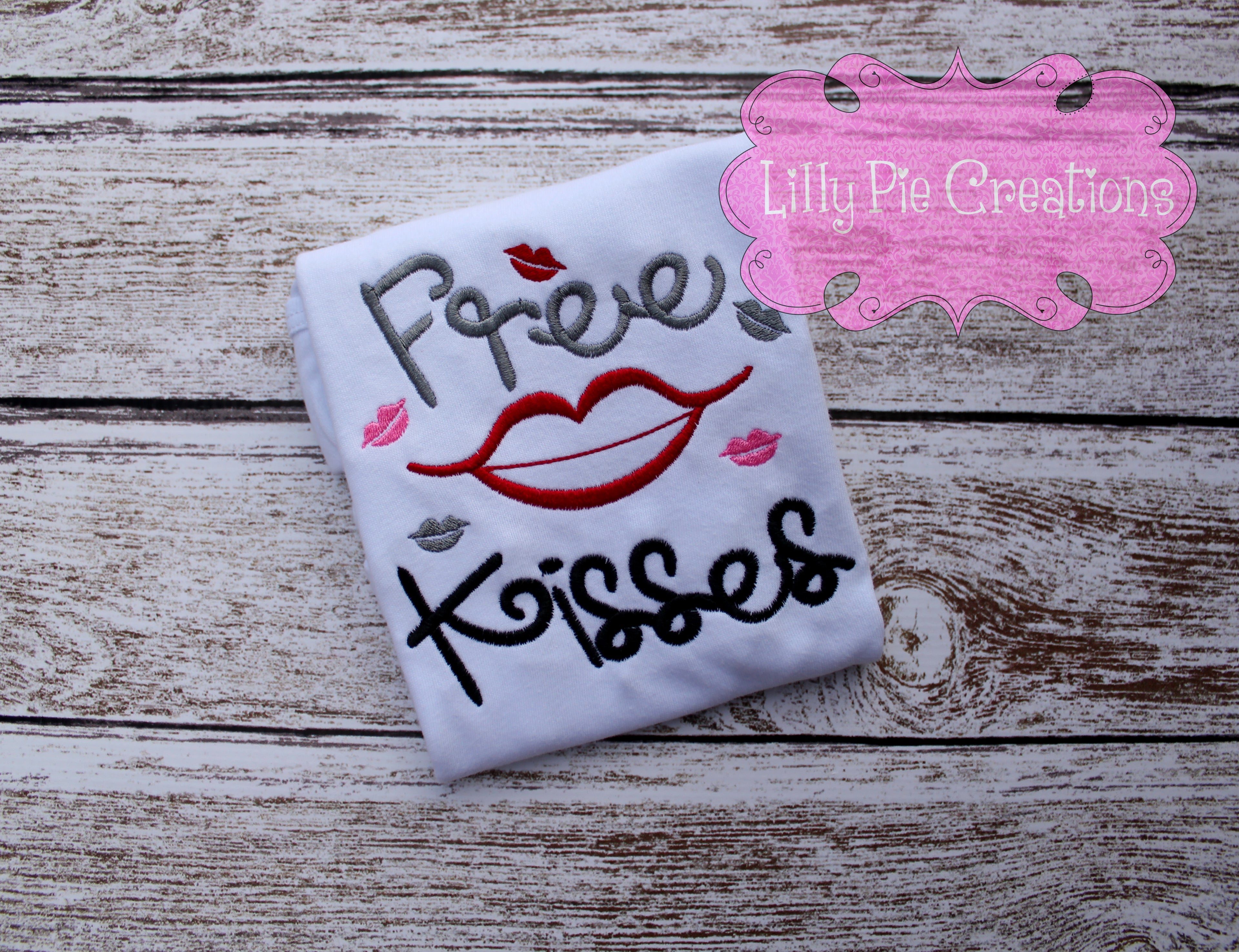 Free Kisses Embroidered Valentine's Day Kids Shirt
