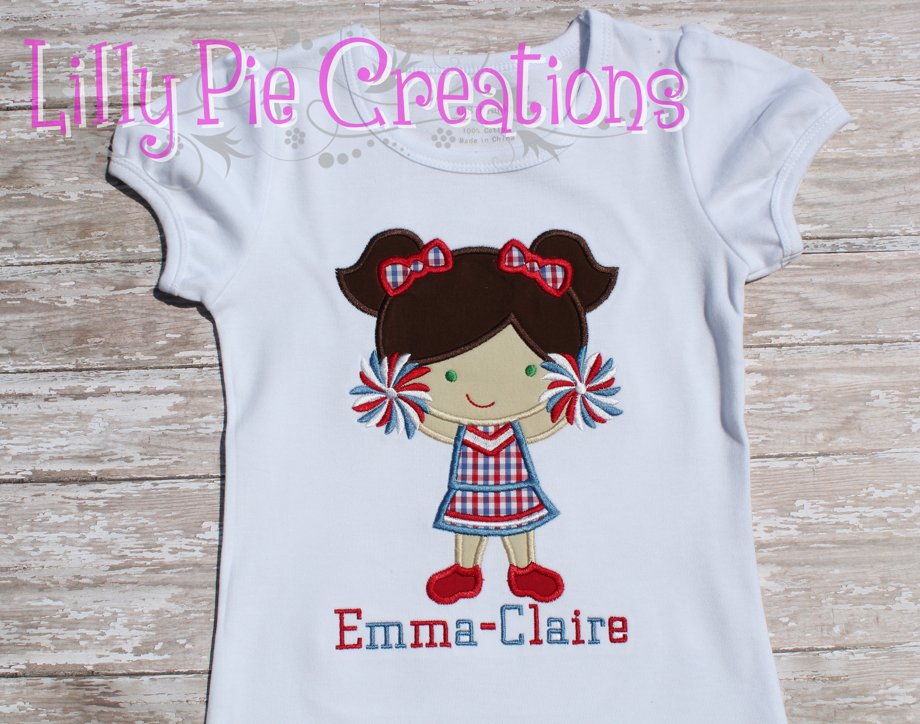 Cheerleader Applique Girls Shirt-Personalized Cheerleader T-Shirt