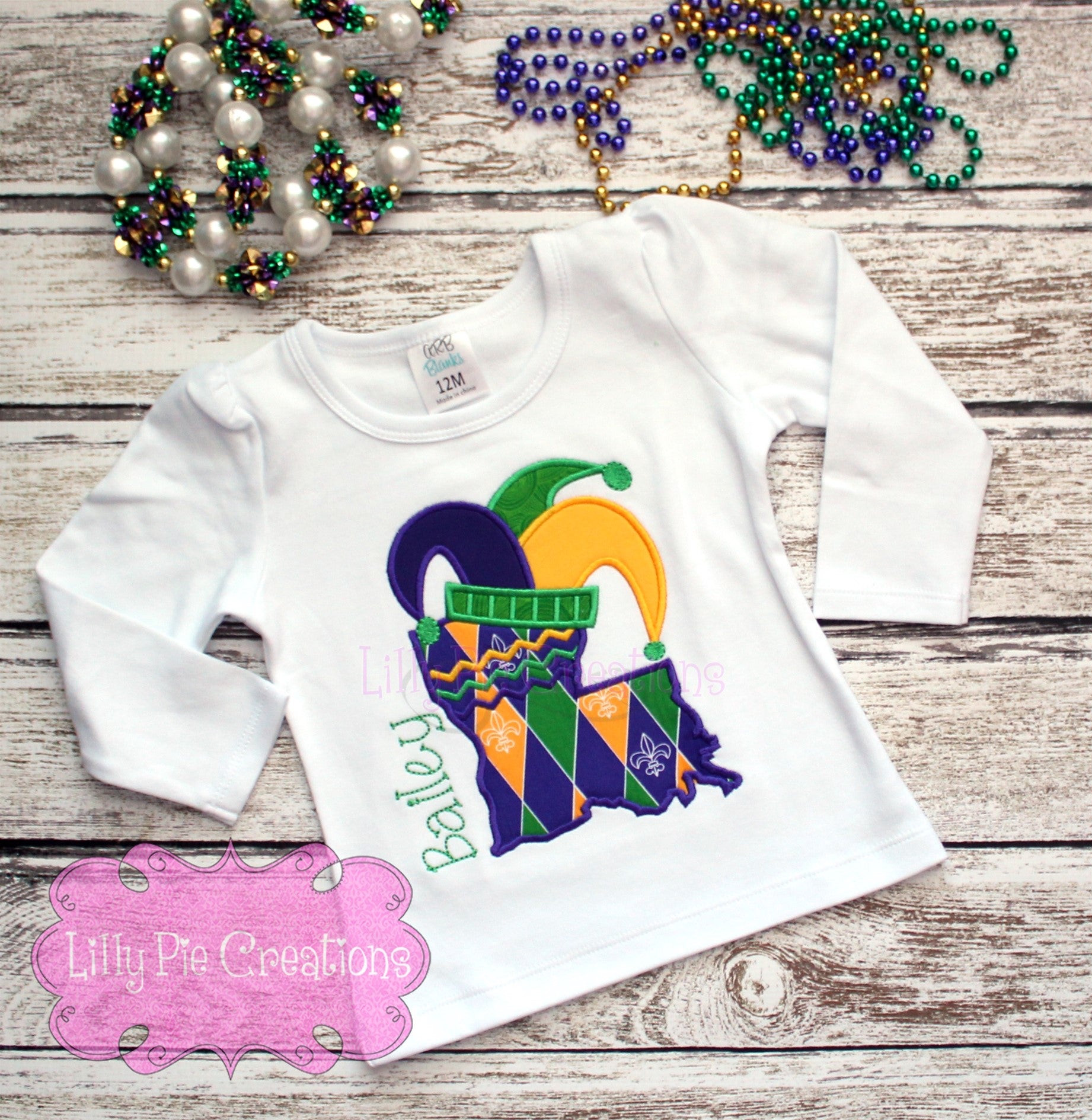Kids Mardi Gras Tee - Louisiana Jester Hat- Lilly Pie Creations