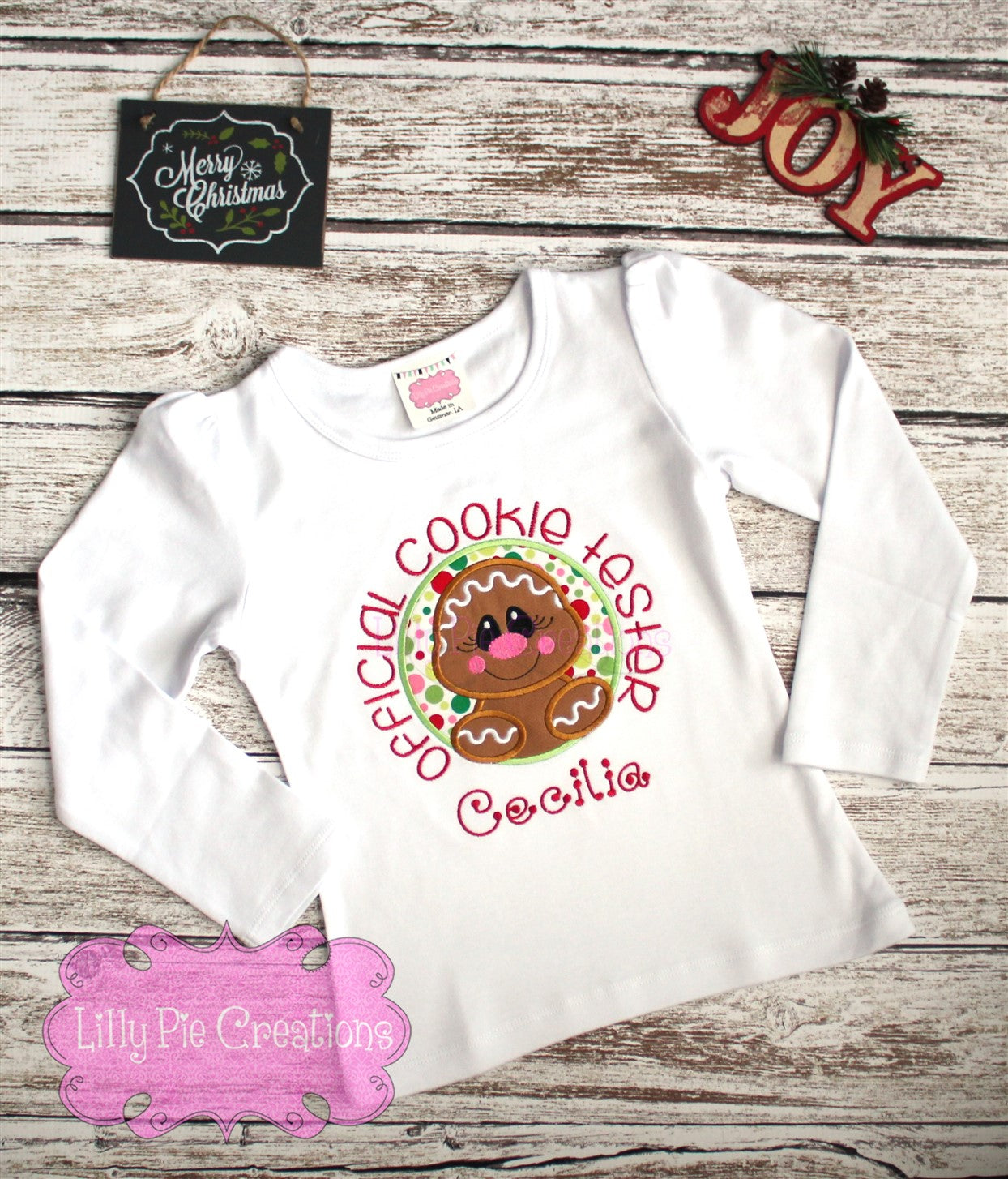 Official Cookie Tester Girls Applique Christmas Shirt