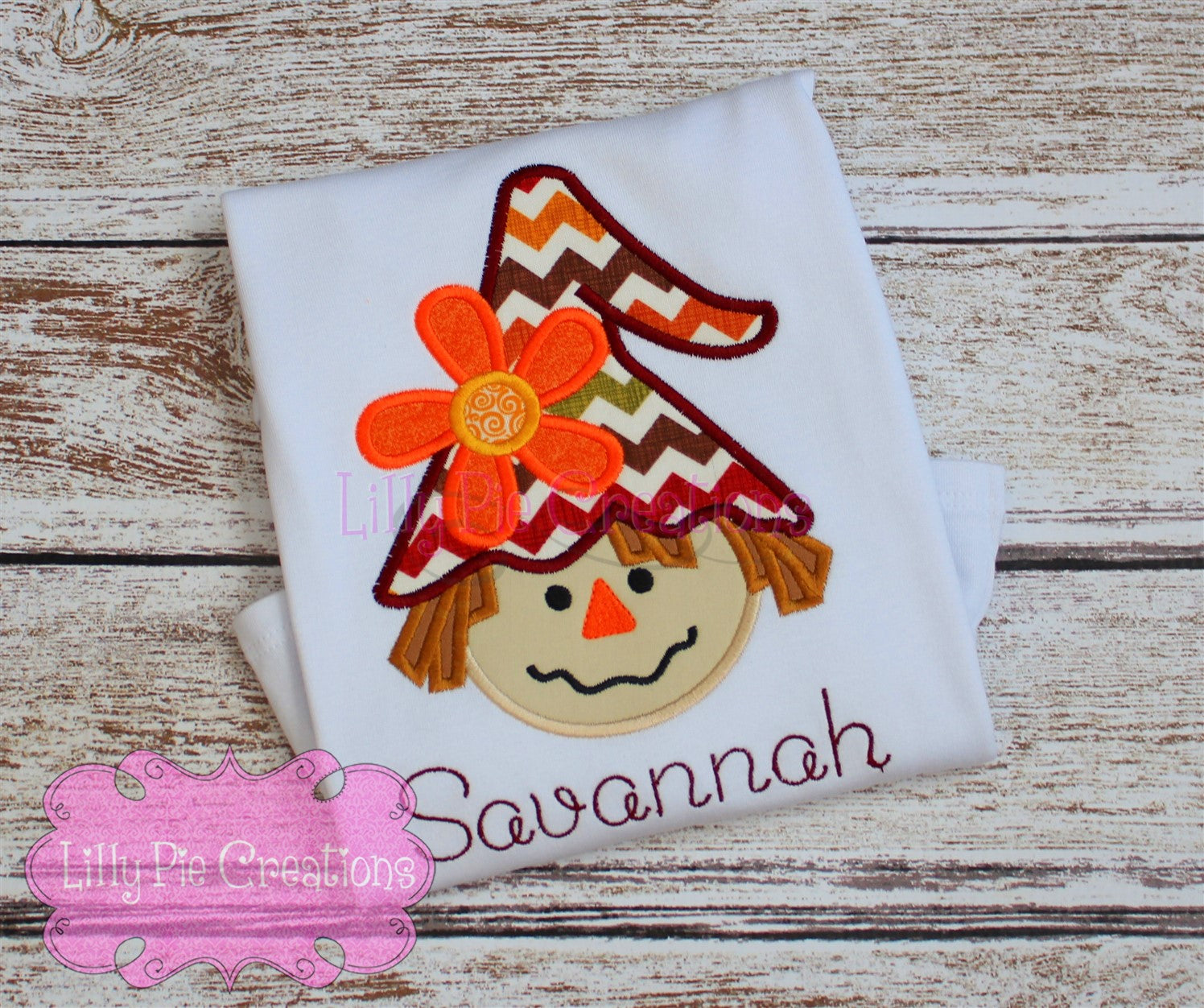 Girl Fall Applique Scarecrow Shirt - Girls Thanksgiving Shirt