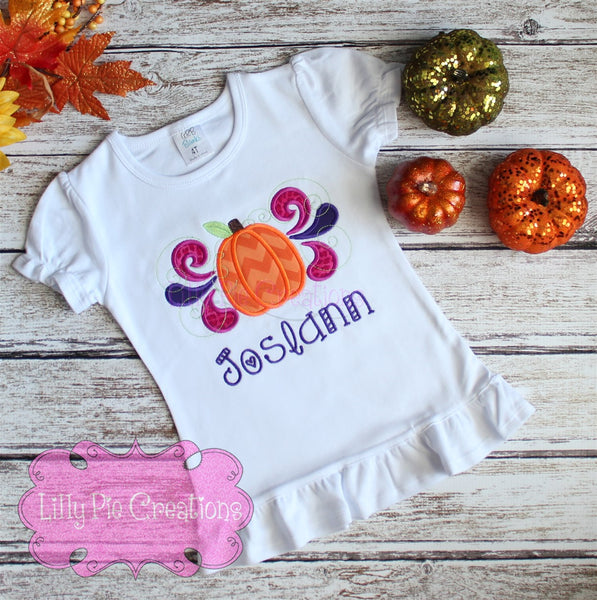 Swirly Pumpkin Girls Shirt - Girls Applique Pumpkin Tshirt
