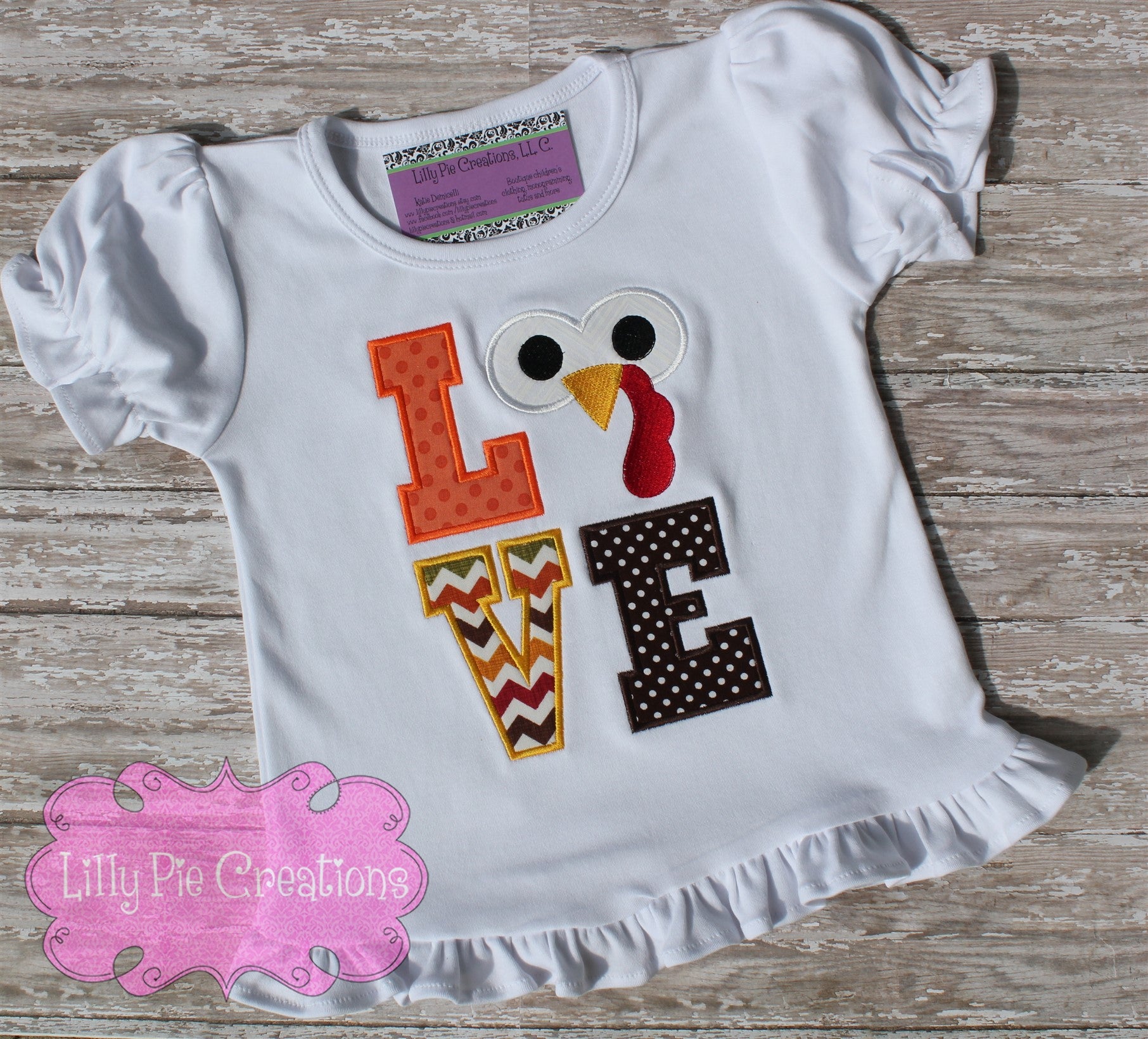 Turkey Love Kids Applique Shirt - Girls Thanksgiving Shirt - Turkey Shirt for Kids