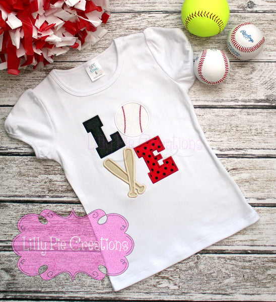 Baseball Love Kids Applique Shirt, Girls Softball, Boys Baseball Tee