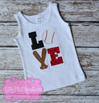 Baseball Love Kids Applique Shirt, Girls Softball, Boys Baseball Tee