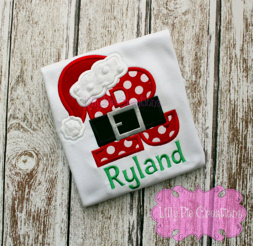 Santa Initial Personalized Applique Christmas Shirt