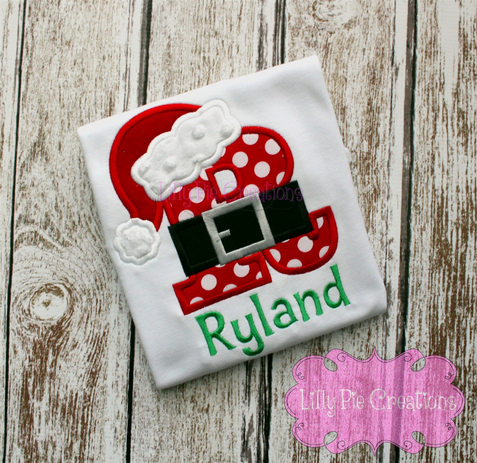 Santa Initial Personalized Applique Christmas Shirt