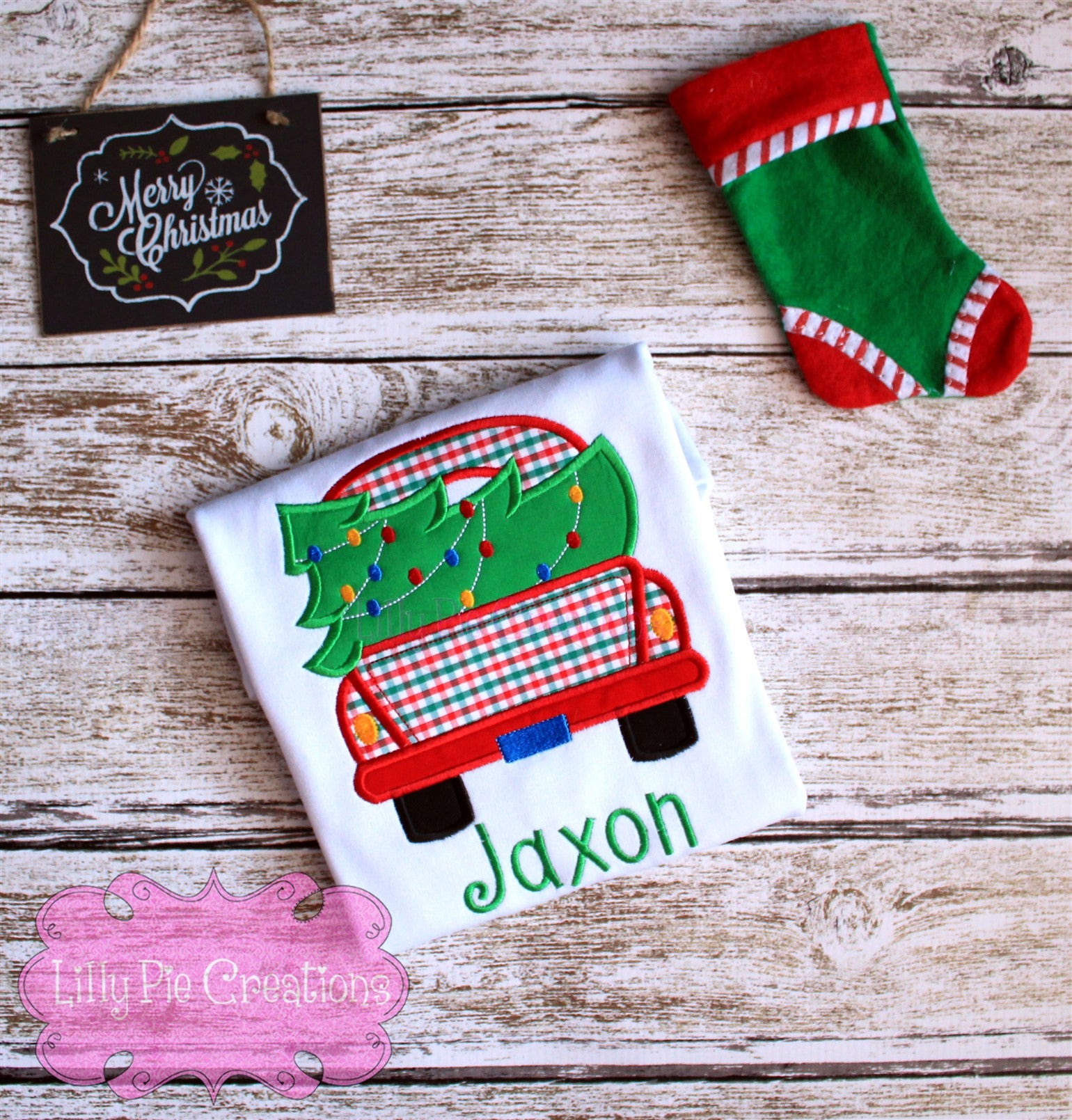 Personalized Christmas Truck Applique Shirt