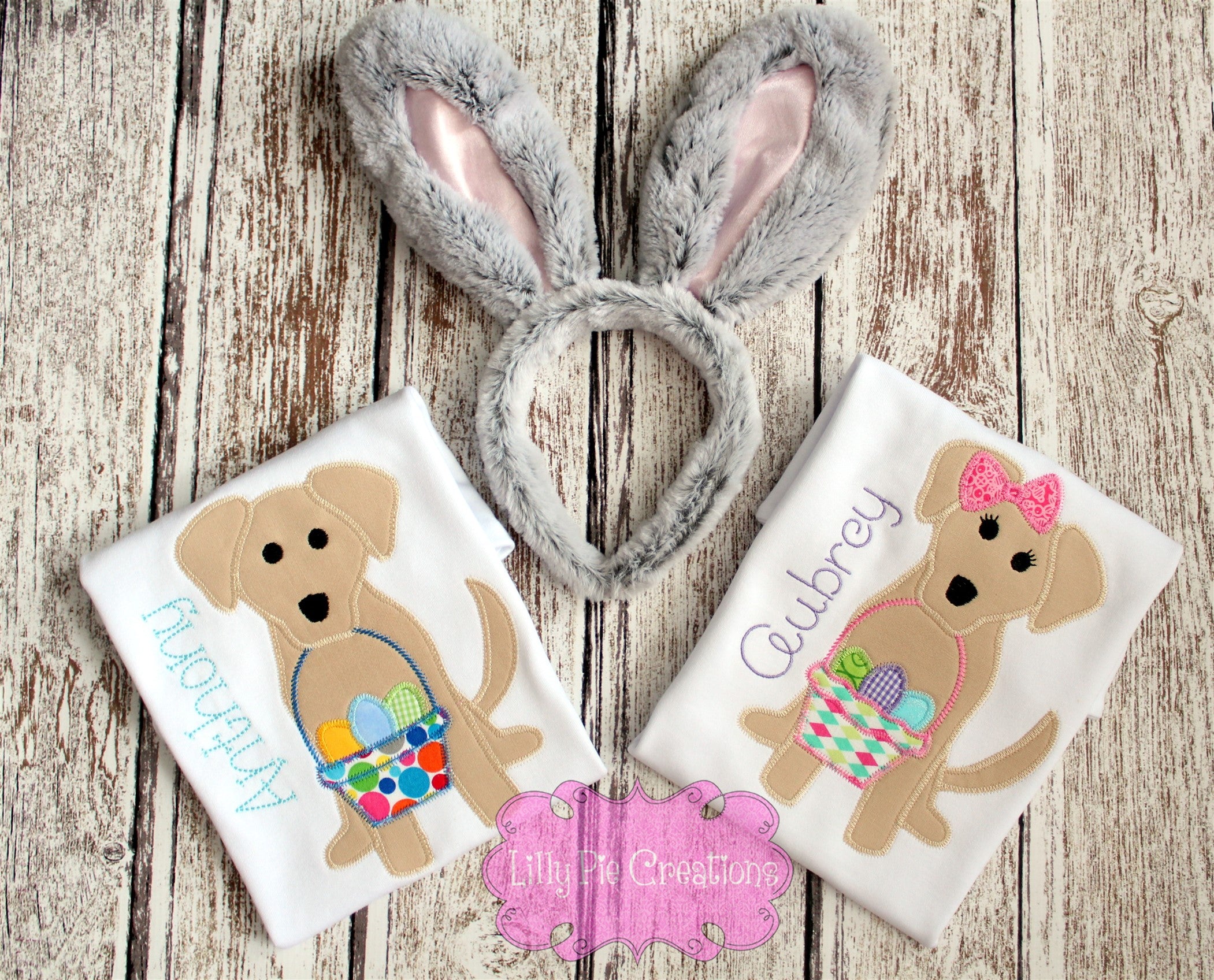 Girls Easter Puppy Applique Shirt - Easter Shirt for Girls