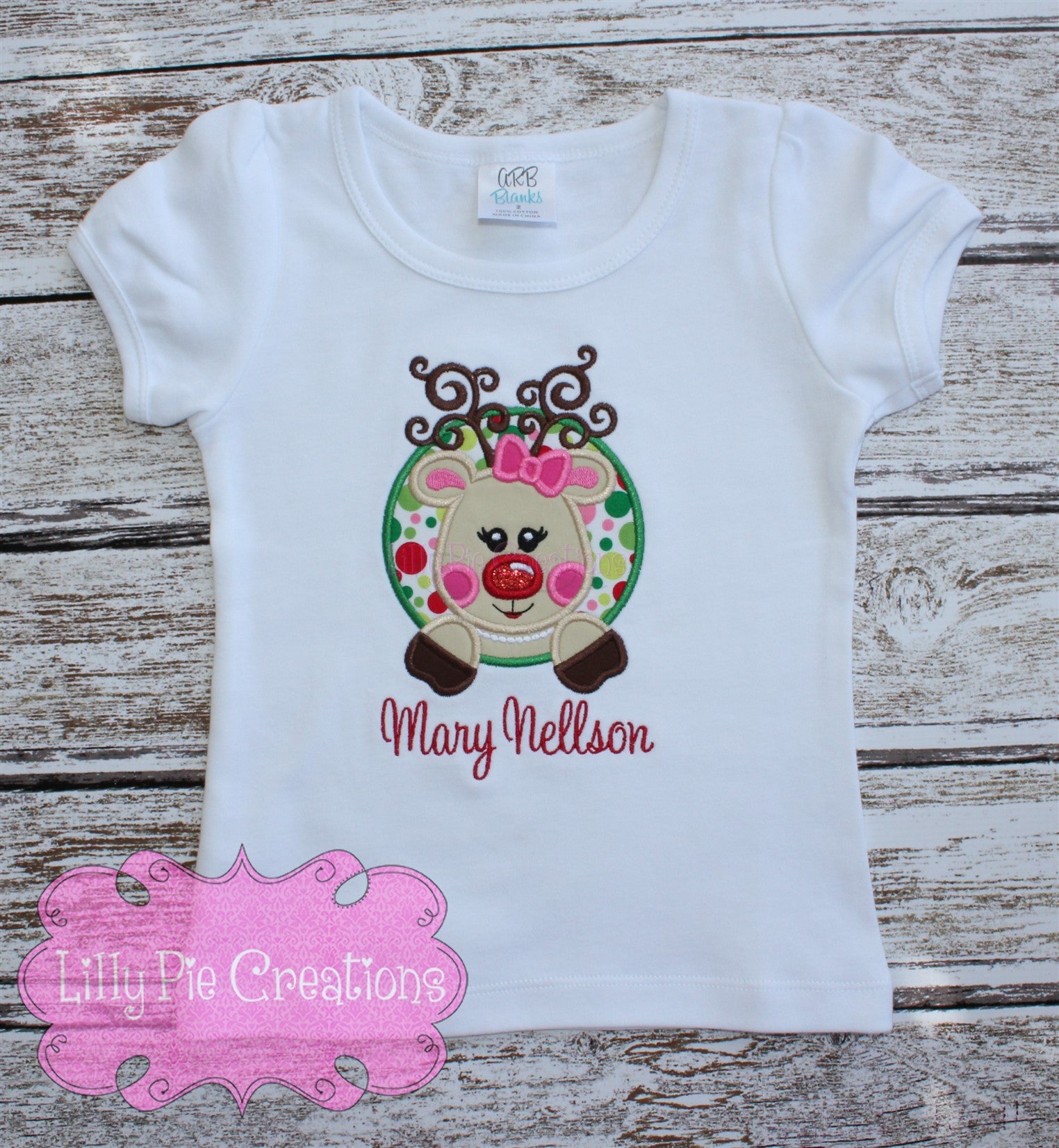 Girl Reindeer Christmas Applique Shirt