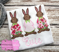 Girls Easter Bunny Trio Applique Shirt - Easter Shirt for Girls