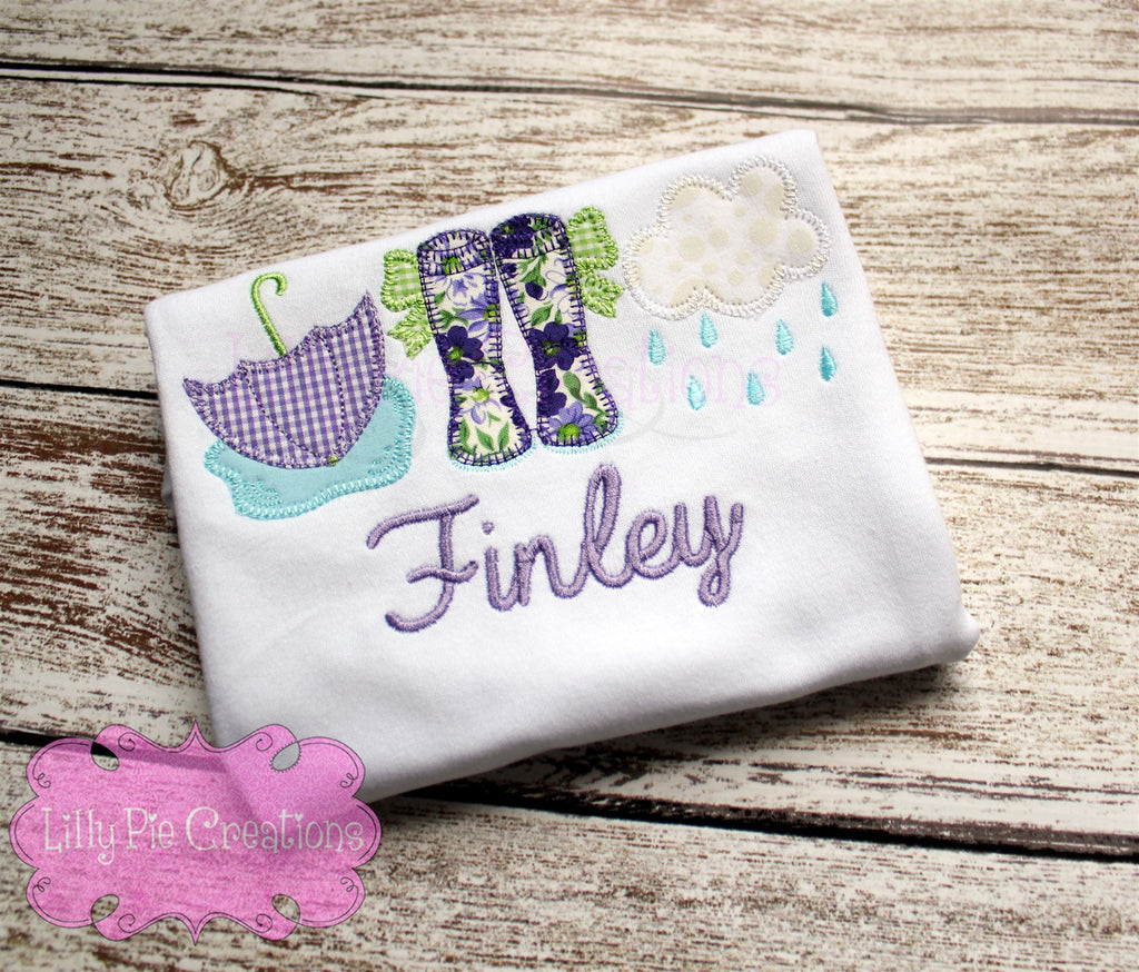 Girls Rainy Day Applique Shirt - Spring Outfit for Girls