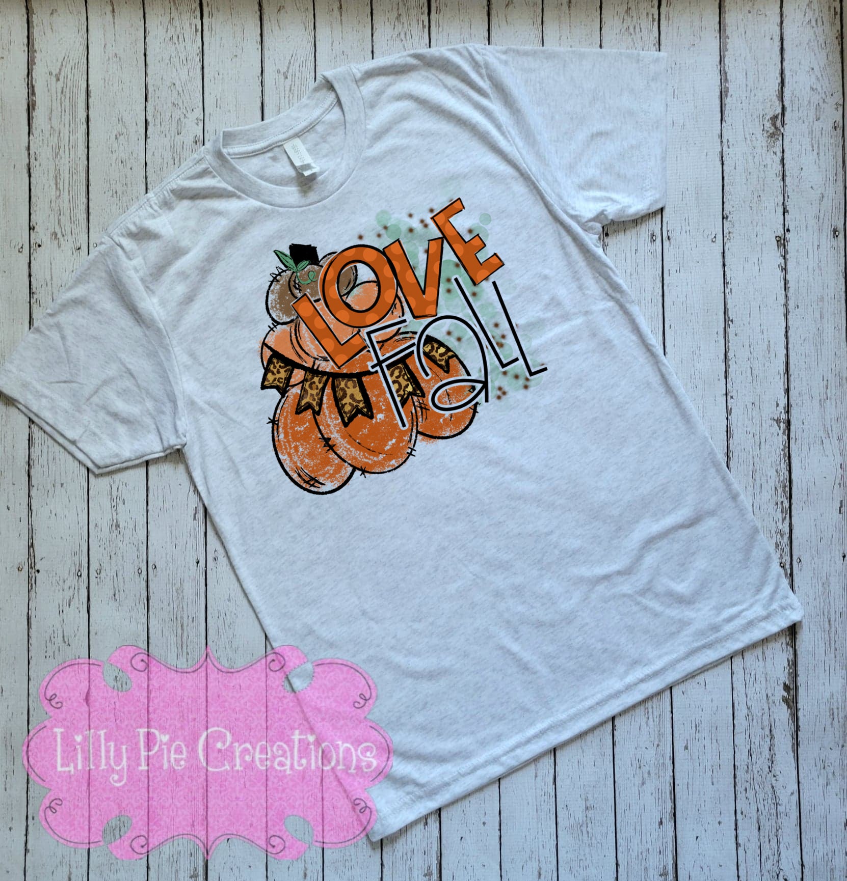 Love Fall Stacked Pumpkin Shirt - Ladies Fall Pumpkin T-Shirt