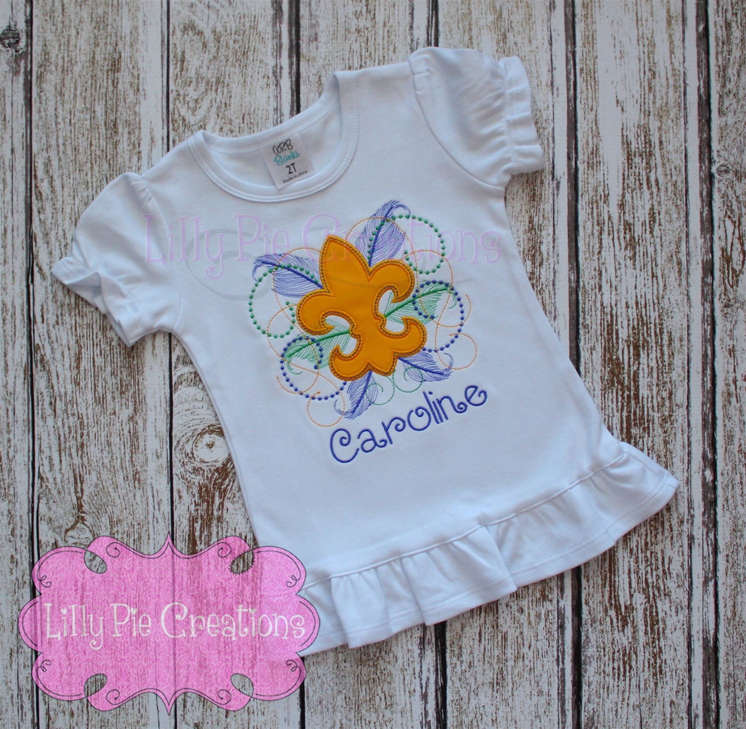Mardi Gras Fleur de Lis Applique Shirt- Girls Mardi Gras Shirt