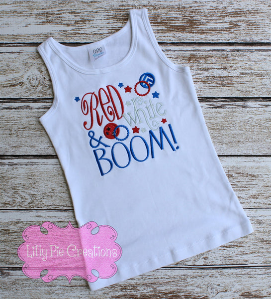 Red White and Boom 4th of July Kids Shirt - Girls 4th of July Tank Top