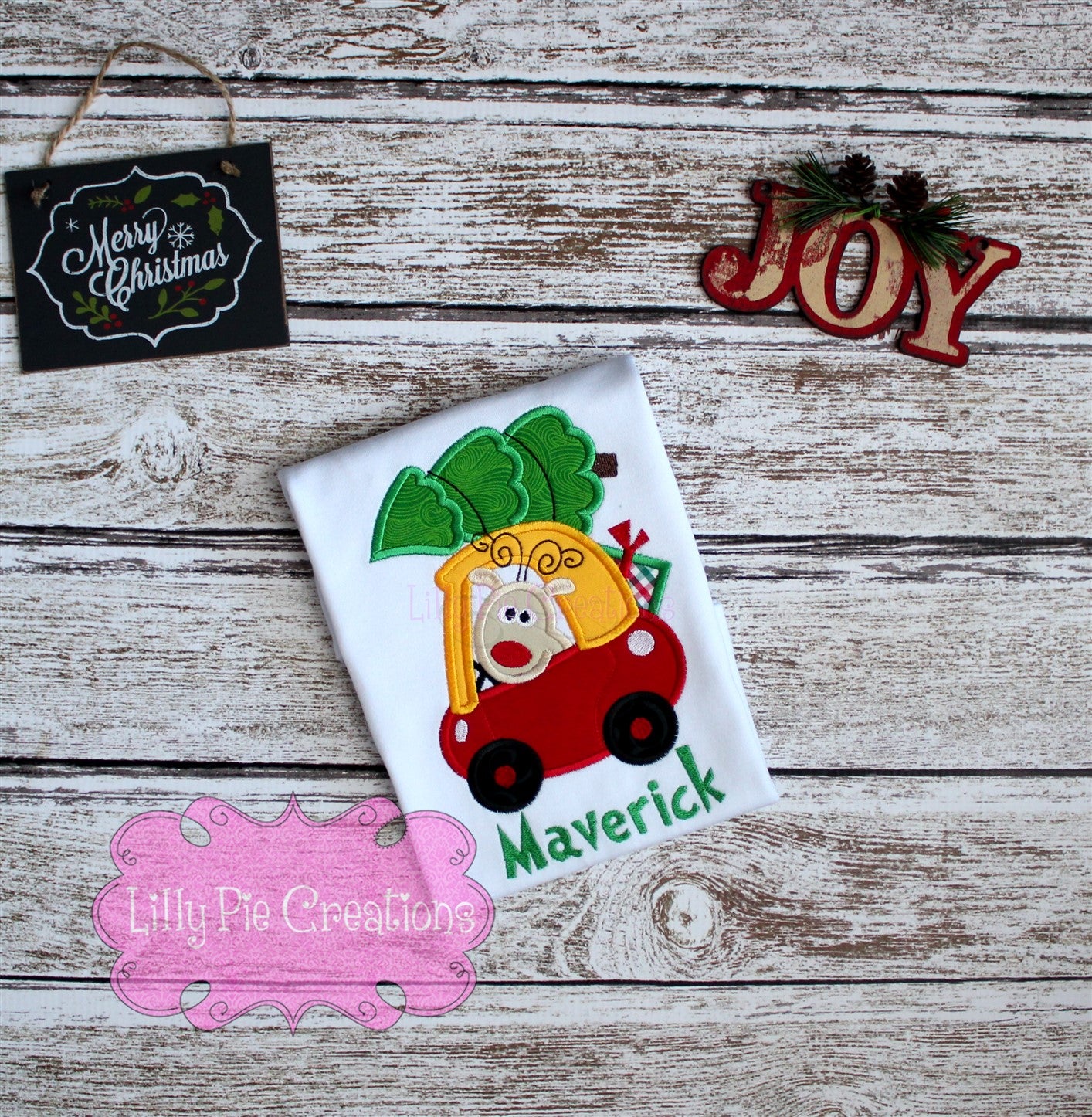 Reindeer Coupe Kids Christmas Applique Shirt