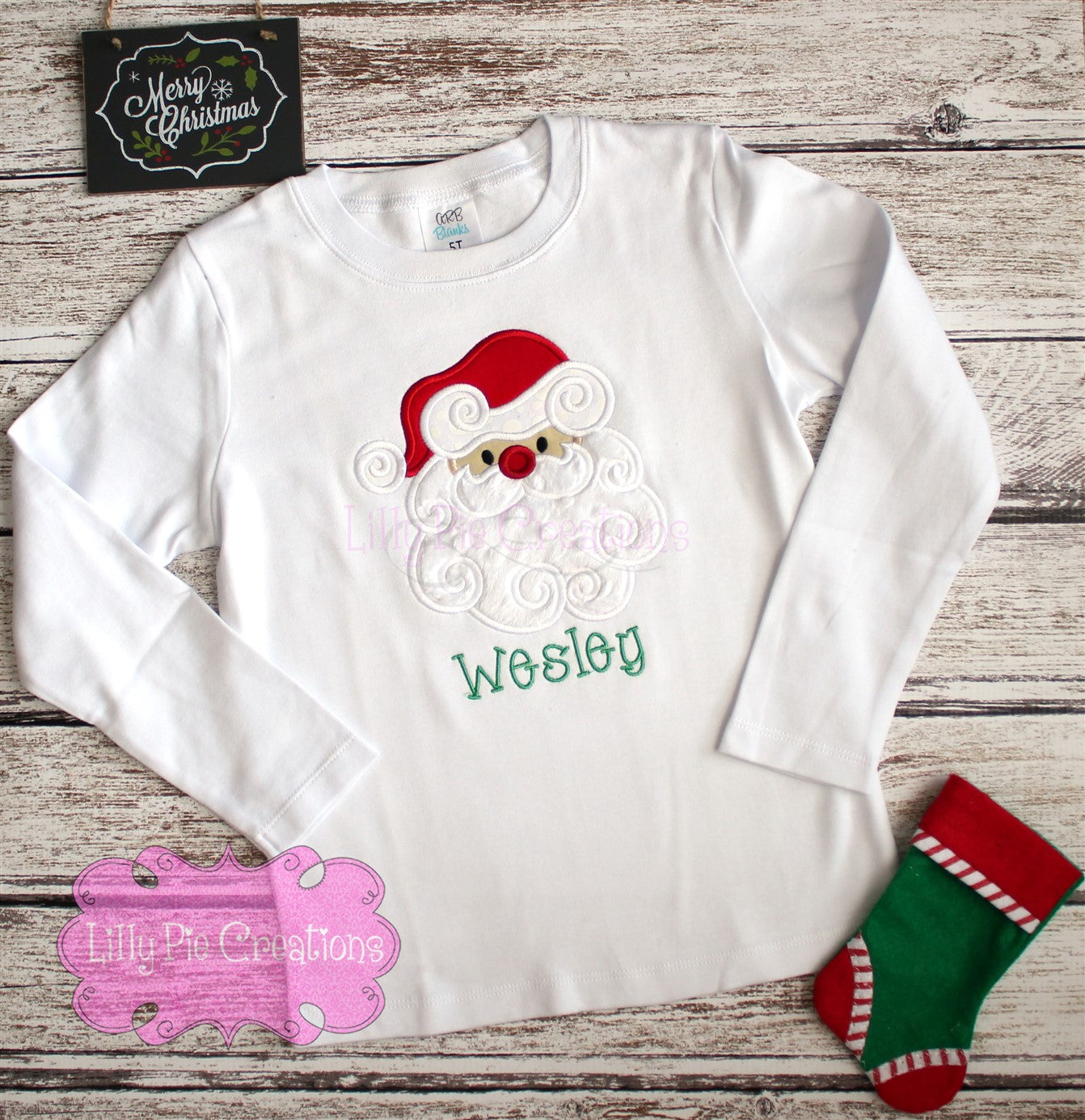 Santa Applique Christmas Shirt - Swirly Beard Santa Shirt
