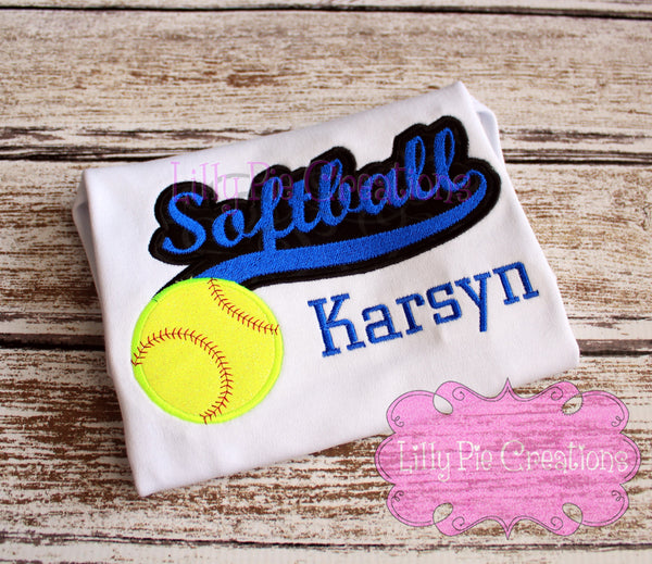 Girls Softball Script Shirt - Softball Sister Applique Shirt