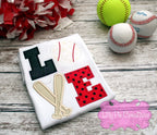 Baseball Love Kids Applique Shirt, Girls Softball, Boys Baseball Tee