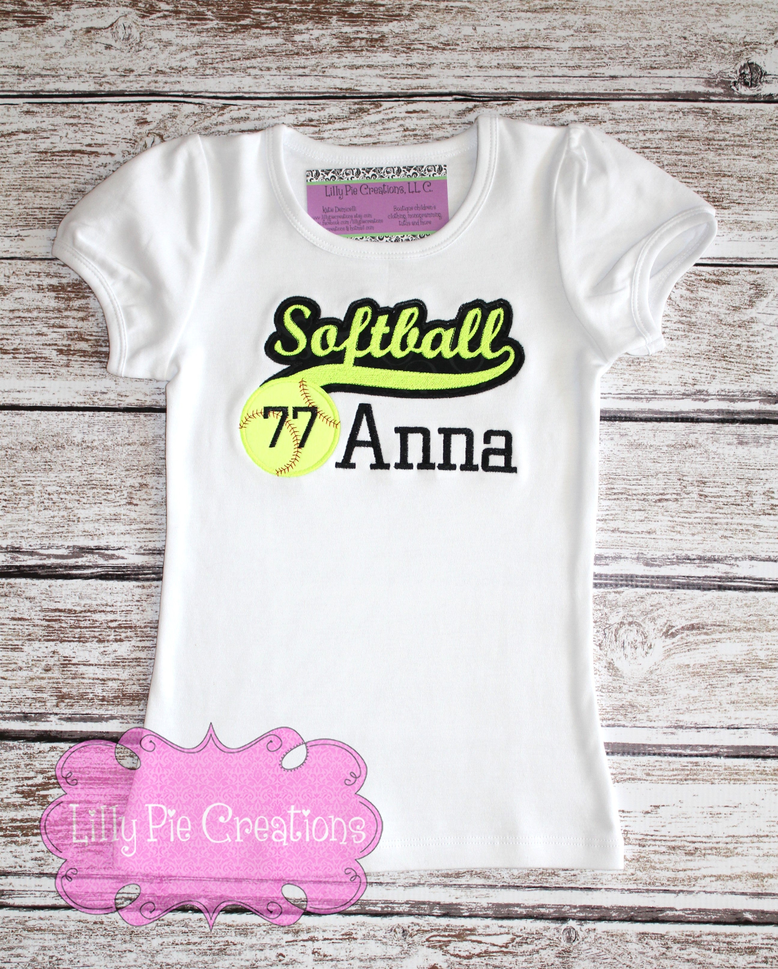 Girls Softball Script Shirt - Softball Sister Applique Shirt