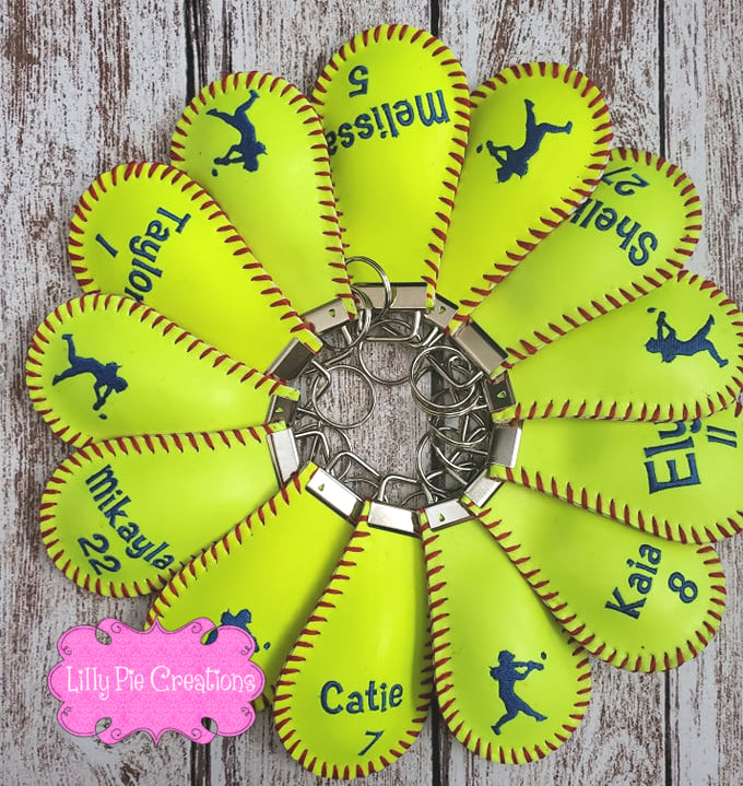 Custom Embroidered Softball Key Chain - Made from a Real Softball