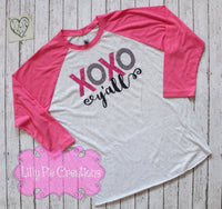 XOXO Y'all Valentine's Day Shirt - Ladies Valentines Day Raglan